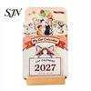 Monthly Planner For 2027 Flower Desk Calendar, English Tabletop Calendar with Wooden Base, Floral & Cat Decorative for Office Home Desktop Cute