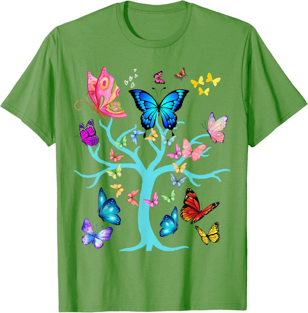 Butterfly Tree of Life Graphic Print Men Women Casual Short Sleeve T-Shirt Trip Casual Tee