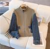 Y2k Vintage Denim Patchwork Long Sleeve Coat Women+ High Waist Loose Straight Wide Leg Pants Two Piece Sets