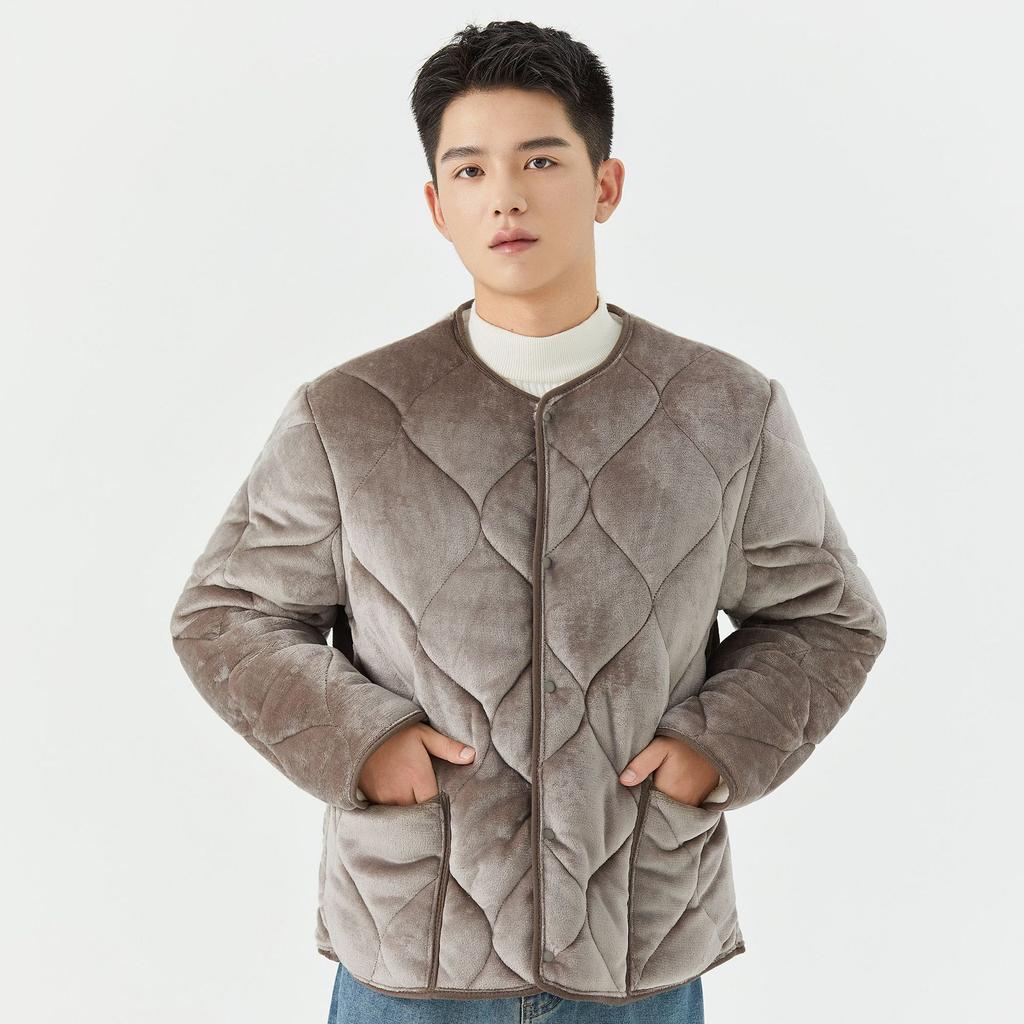 Winter Warm Jacket for Men Outdoor Indoor Windproof Full Zip Padded Long Sleeve Coats With Pockets Men's Thick Fleece Lined Quilted House Wear Jackets