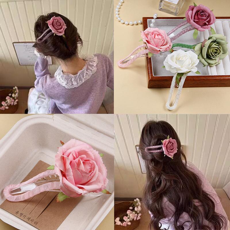Romantic Rose Atmosphere Sweet Artificial Flower Hair Clip For Women Large Cute Duckbill Hair Accessory