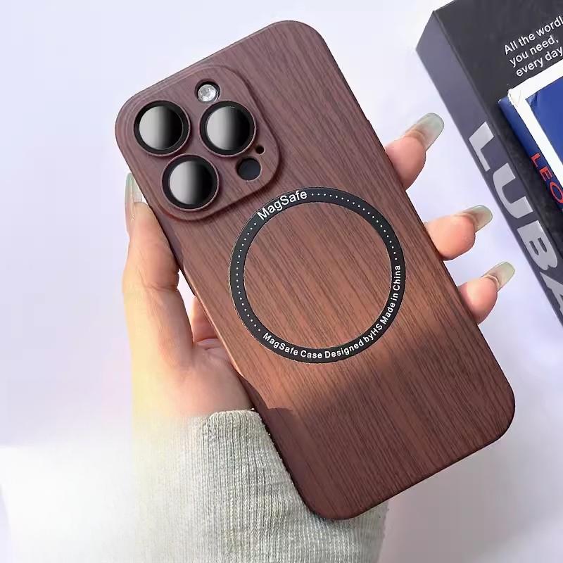 Suitable for IPhone16, Walnut Wood Grain Phone Case, Magnetic Charging, Full Cover of IPhone 15proMax, 14 Anti-drop Protective Case