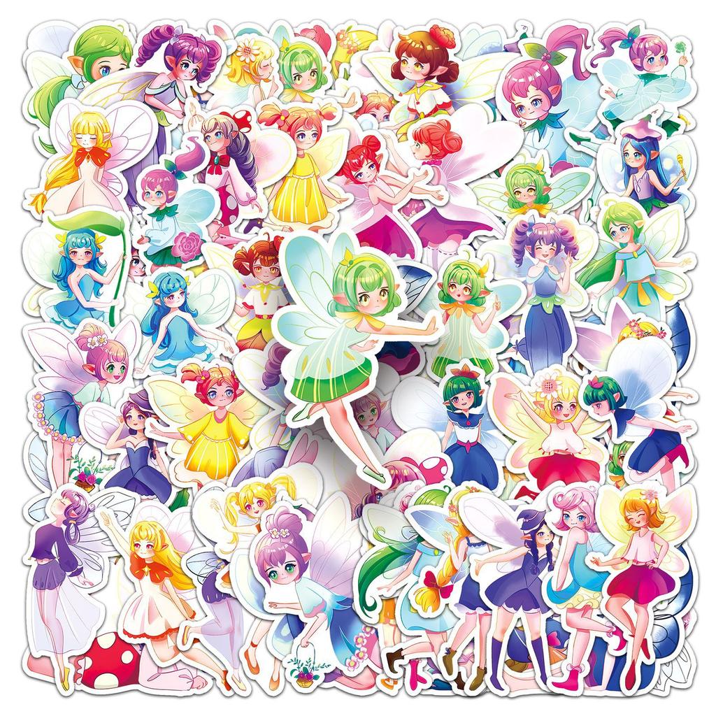 50 Elf Cartoon Stickers Hand-drawn Cute Fairy Tale Dreamy Decorative Water Cup Stationery Glue Drop Stickers