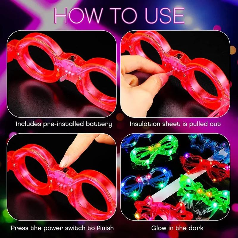 1-50PCS LED Light Up Glasses Neon Glow in Dark Party Favor for Adults Kids Birthday Wedding Festival Costume Accessories