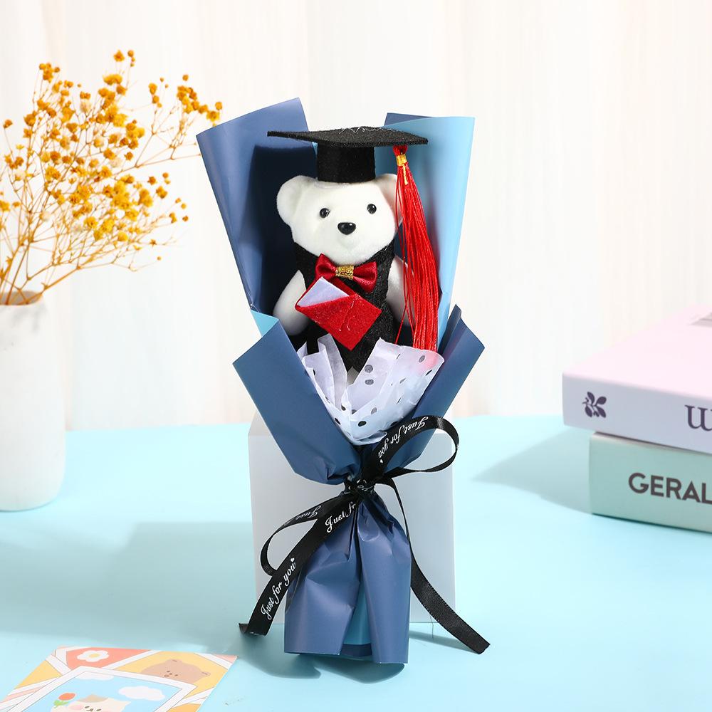 1 graduation season PhD hat teddy bear bouquet, suitable for school events and party decoration, graduation season gift