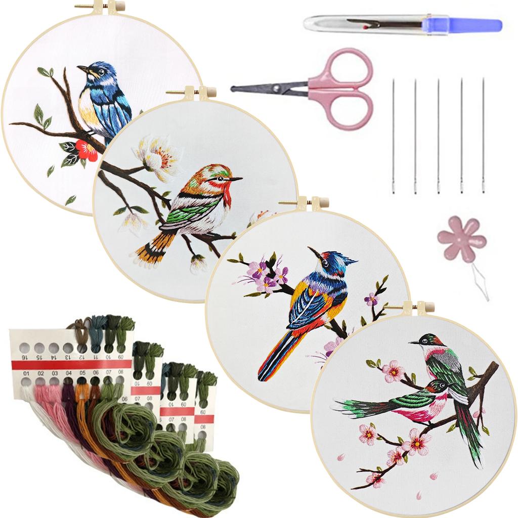 4 Pack Animal DIY Embroidery Kit with Embroidery Hoop Embroidery Starter Kit for Beginners Adults Hand Craft Lover Gift