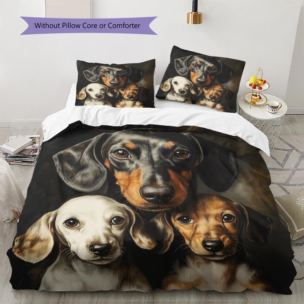 Black Dachshund Pattern Bedding Home Decoration Birthday Gift (1 * duvet cover + 2 * pillowcase, without core)