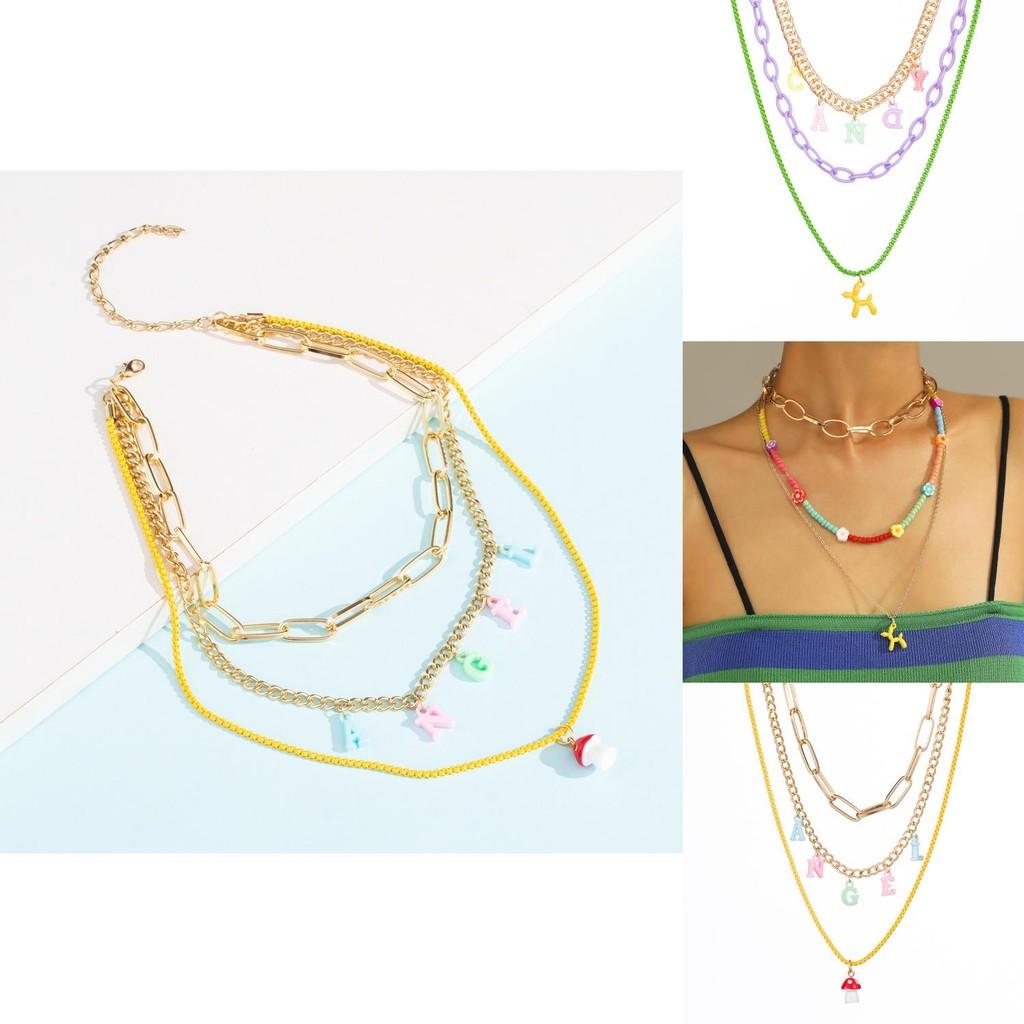Geometric Trendy Flower Soft Clay Dog Pendant Necklace Elegant Layered Jewelry Women For