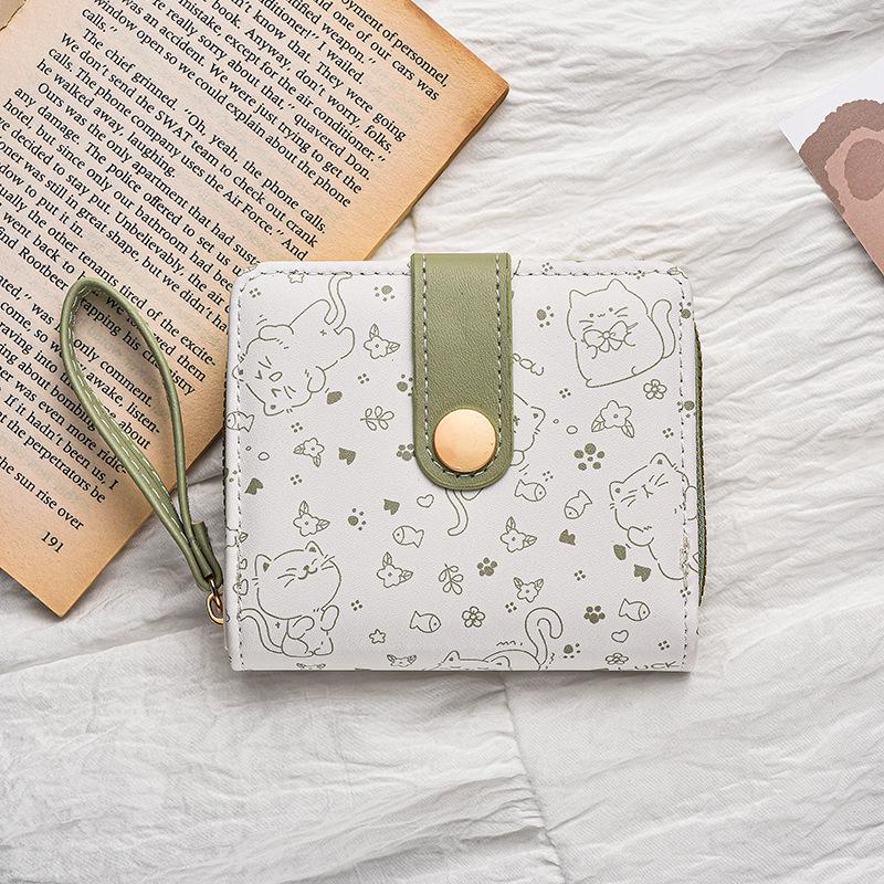 

Милый женский короткий кошелек с карманом для монет в виде котенка, застежкой на кнопку и ремешком для руки