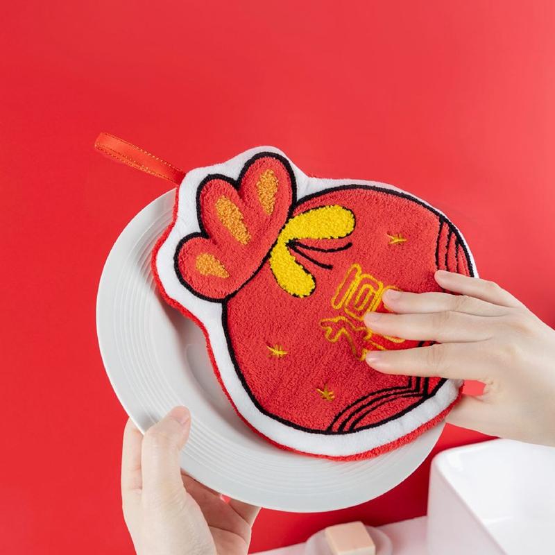 Chinese New Year 2026 Hand Towel Cartoon Absorbent Towels Chinese Spring Festival Quick Drying Towels Cute Lucky Hanging Cloth