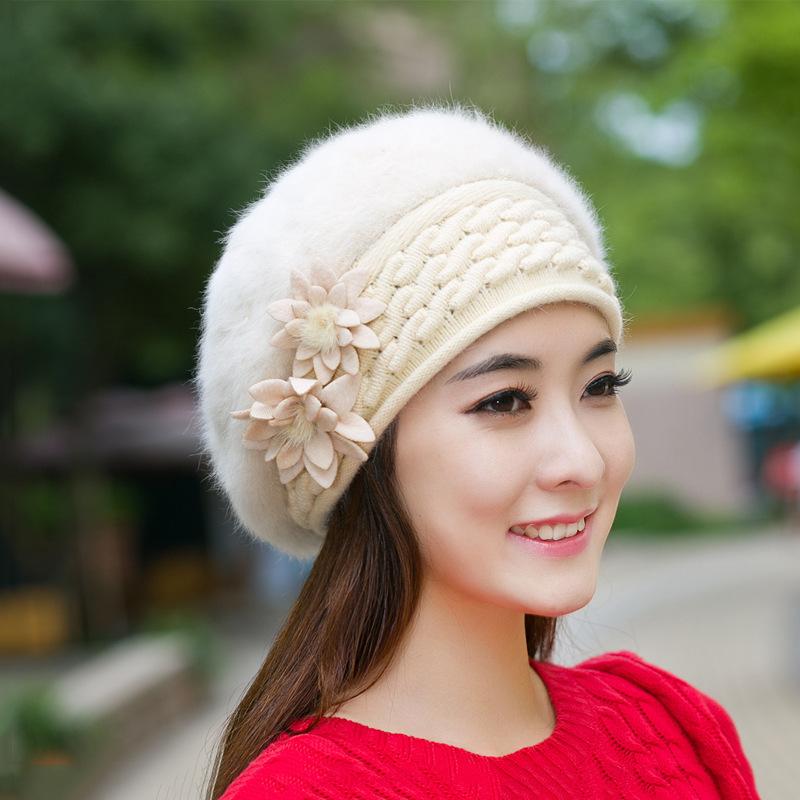 

Осенне-зимние шапки из меха кролика для женщин, модные трендовые береты, зимние бархатные утолщенные теплые вязаные шапки из пряжи One Size