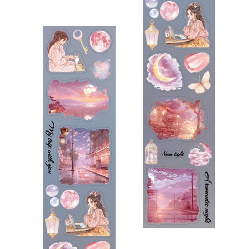 

1Roll Night Theme Die-Cut Washi Tape Account Hand Decoration For Office Photo Frames Cup Stationery Box Diary Back To School