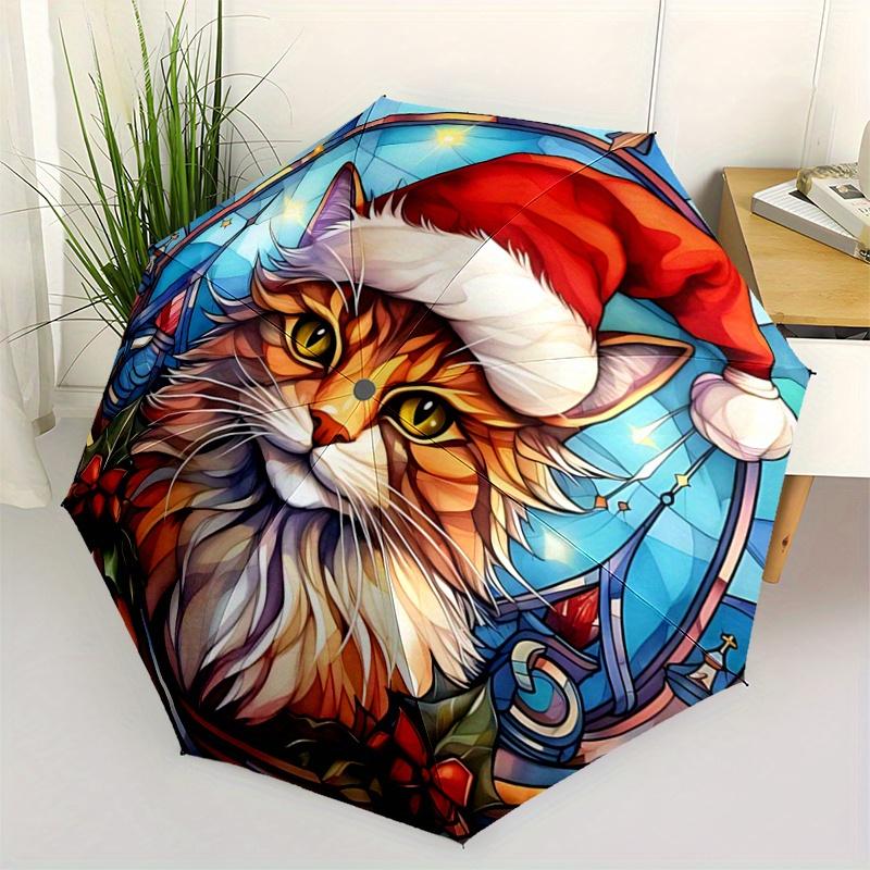 

1pc Christmas Cat Automatic Folding Umbrella - 3 Folding Design, Vivid Cartoon Pattern, Suitable for Outdoor Activities, A Gift for Fans In All S