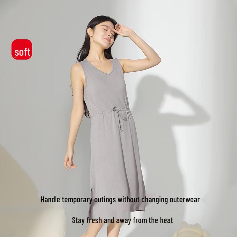 Qiansiniao Modal Built-in Bra Loungewear Dress