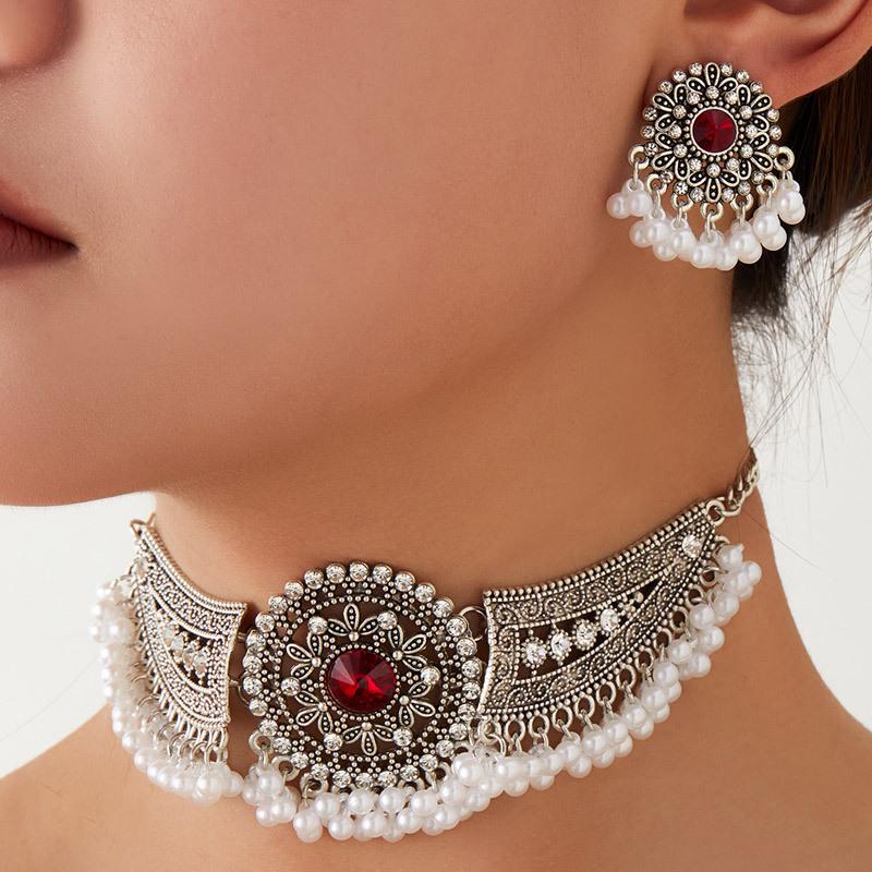 Модный Ретро Этнический Набор Колье и Серьги с Кристаллами, Крыльями и Кисточками для Женщин