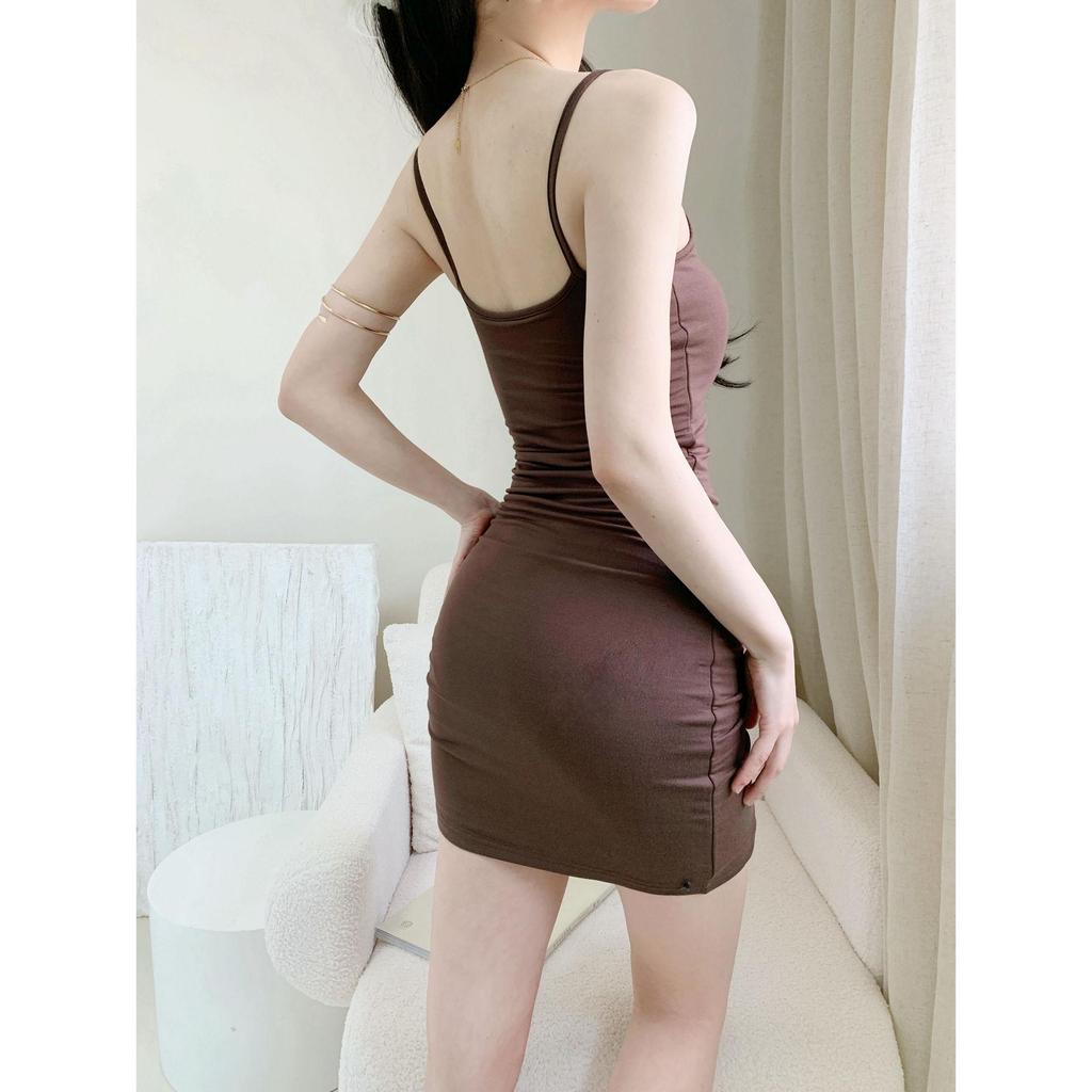 2025 Summer Solid Color Spaghetti Strap Bodycon Dress – Slimming, Hip-Hugging Skirt for Women