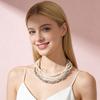 Double Layer Geometric Designs Collar Necklace with Imitation Pearls for Women Trendy Neckchain Fashion Jewelry