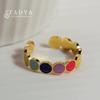 Design Sense Colorful Smiling Face Design Gold Color Stainless Steel Open Ring Girl's Finger Ring Colorless Jewelry Accessories