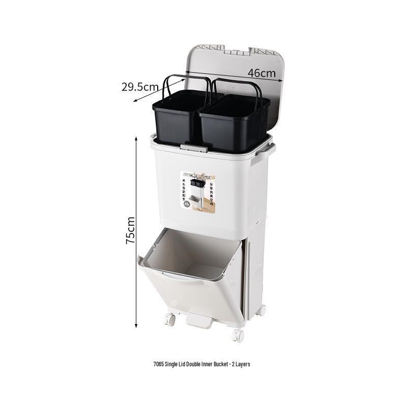Kosz na śmieci kuchenny o dużej pojemności z pokrywą i pedałem, bez schylania się, segregacja suchych i mokrych odpadów, idealny do przechowywania odpadów spożywczych.