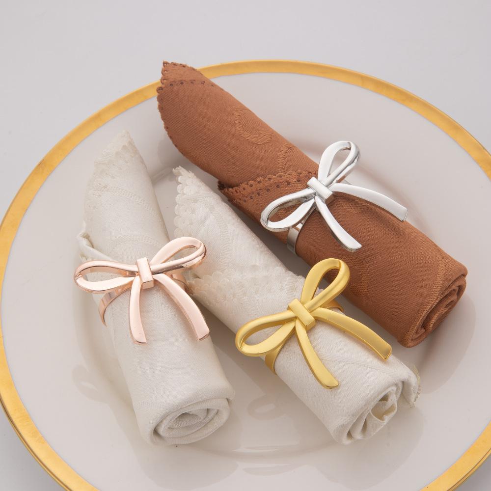 6pcs Bow Shaped Napkin Rings Elegant Metal Napkin Holders for Dinner Parties Weddings and Home Table Decoration