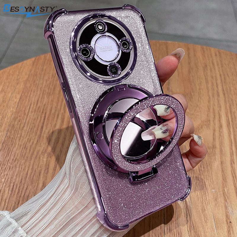 For Honor Magic 8 Lite 8 PRO Magic 7 6 5 Lite For Honor 400 Lite Mirror Glitter Holder Case Plating Airbag Back Cover