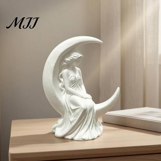 Delicate Textured Figurine Moon Goddess Fairy Figurine, Matte White Sculpture, 3D Printed PLA Bookshelf Ornaments Winged Statue, Mystical Fantasy Home