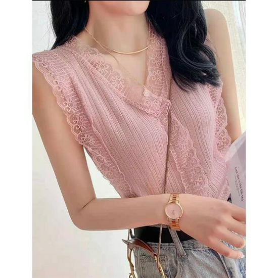 

Женская майка на бретелях с кружевом реснички - Сияющий трикотаж в стиле Харадзюку, облегающий топ для лета 2025 One Size розовый