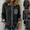 Maglia Splicing Denim da Donna Manica Lunga Cardigan Aperto Davanti Moda Autunno Inverno Top Versatile