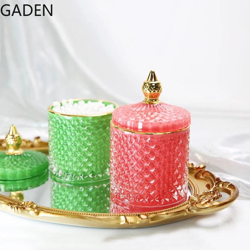 Classic French Light Luxury Multicolor Glass Storage Jar Handmade Aromatherapy Bottle Cotton Swab Toothpick Storage Box Candle Jar