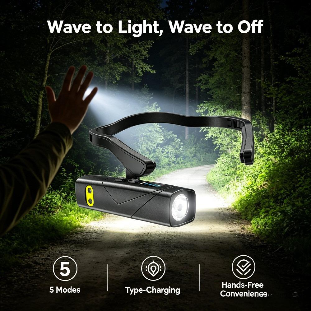 LED Hanging Ear Headlight USB Charging Motion Sensor with 5 Modes Detachable Flashlight for Fishing, Running, and Maintenance Work