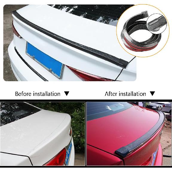 Spoilers For Cars,4.9 Ft Reflective Carbon Fiber Spoiler Rear Spoiler Wing For Car Decorations,Universal Punch-Free Rubber Trunk Spoiler Trim Strip