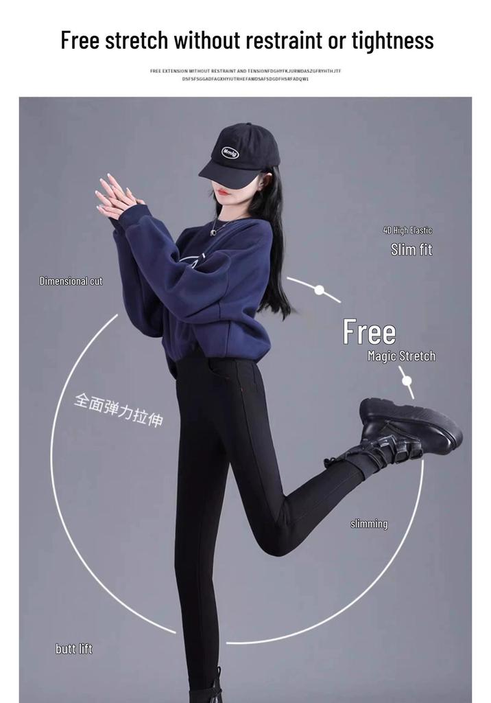Plus Size Fluffy Leggings for Women: Slimming Elastic Denim Pants for Spring and Autumn