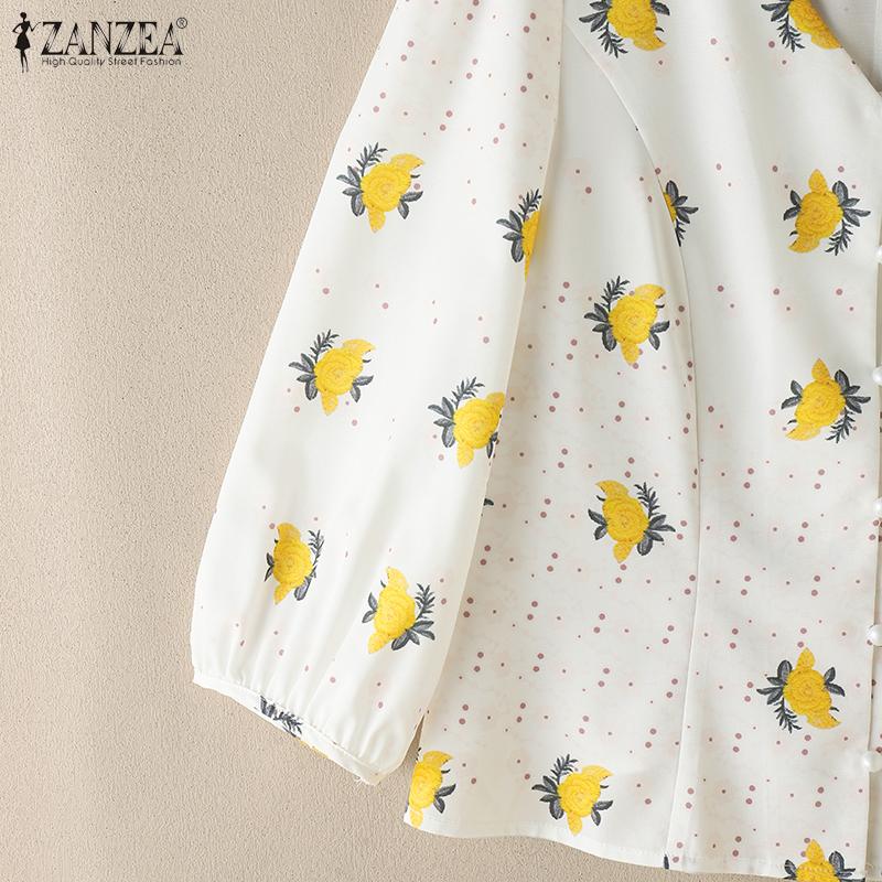 ZANZEA Women Casual Floral Print Summer V-Neck 3/4 Sleeve Blouse