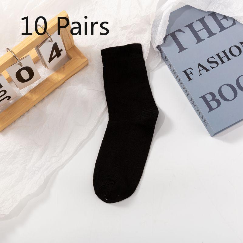 10 Paar weiße Frotteesocken, Damen Mid-Calf Baumwollsocken, Trendige Frühlings- und Herbststile, Sommer Lockere Mondkuchen Lange Socken, Herbst und Winter