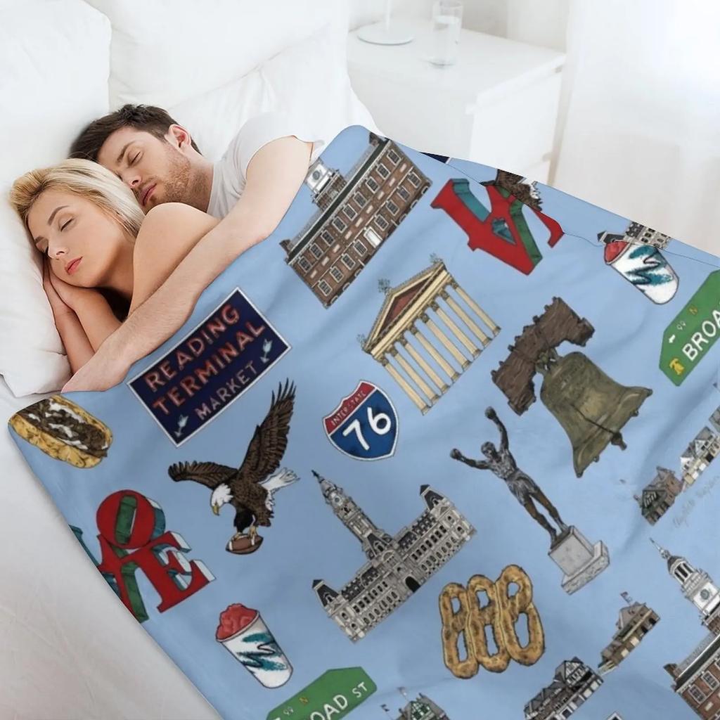 Philly Pattern - Blue Throw Blanket No Pilling Soft Warm Blanket for Bed