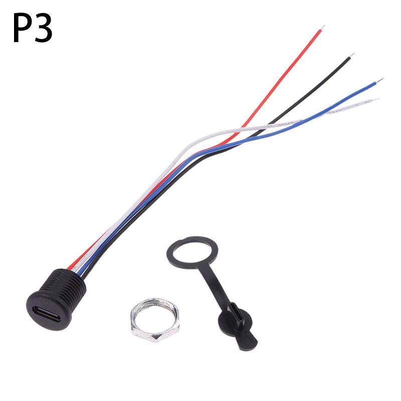 1PC TYPE-C USB Connector 2/4 Pins With 15cm Wire Waterproof Female Seat With PH2.0 Terminal Nut Lock Plate Waterproof USB Socket