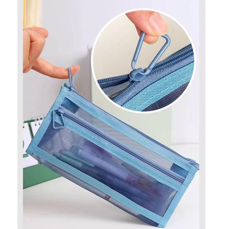 Large Capacity Pencil Bag Pen Case Clear Pencil Case Double Layers Mesh Pencil Pouch Mesh Bag School Office Supplies