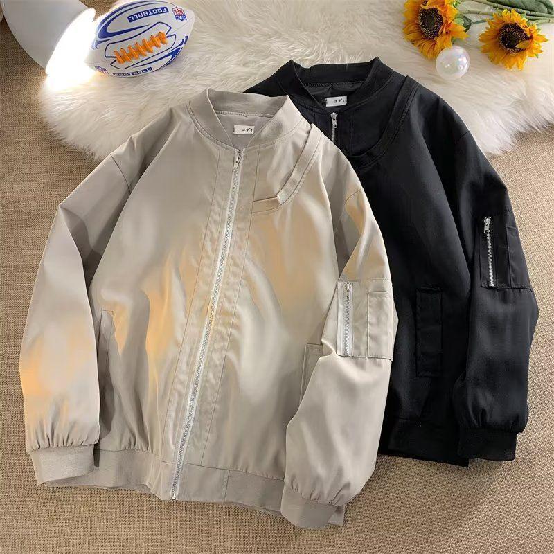 Unisex Trendy Gray Harajuku Bomber Jacket for Couples