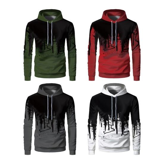 Sudadera con capucha deportiva para hombre, con estampado de colores en contraste 3D, cordón ajustable, mangas largas, puños elásticos, para exteriores, fitness, béisbol, primavera y otoño
