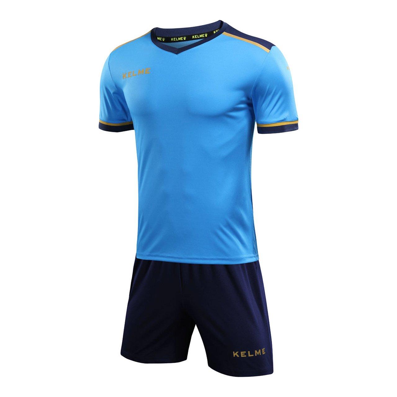 Мужской футбольный комплект Kelme: футболка и брюки (Неоновый синий/Темно-синий, Размер Маленький)