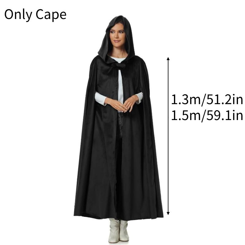 

Длинный плащ-накидка с капюшоном на Хэллоуин, вампир, ведьма, черный, жуткий, маскарадный костюм, унисекс Length 1.3M