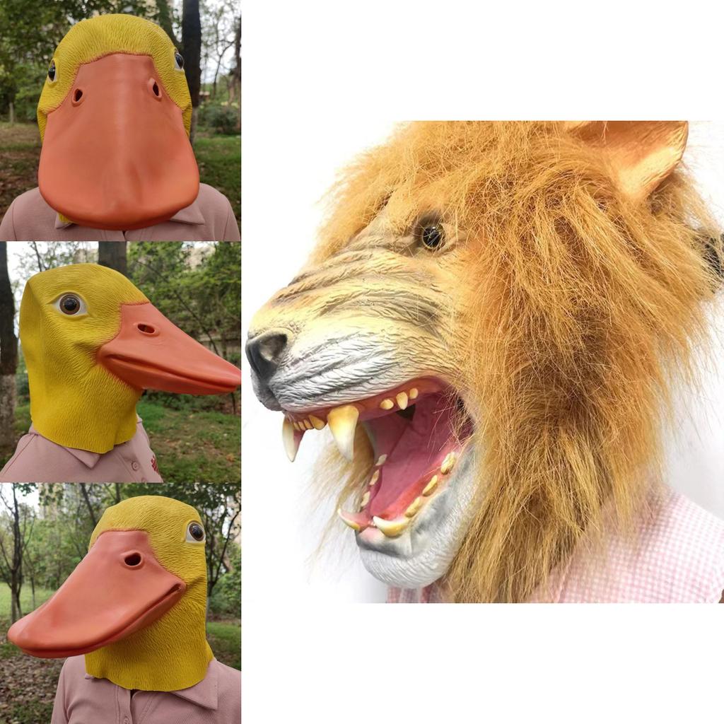 Novelty Yellow Duck And Lion Latex Mask For Holiday Celebrations And Costume Parties