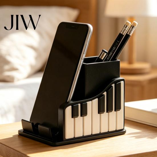 Bandeja de Escritorio Compacta para Notas Forma de Piano Portalápices, Organizador Creativo Temático Musical, con Soporte para Teléfono Almacenamiento Pequeño de Escritorio Diseño de Portalápices, Papelería
