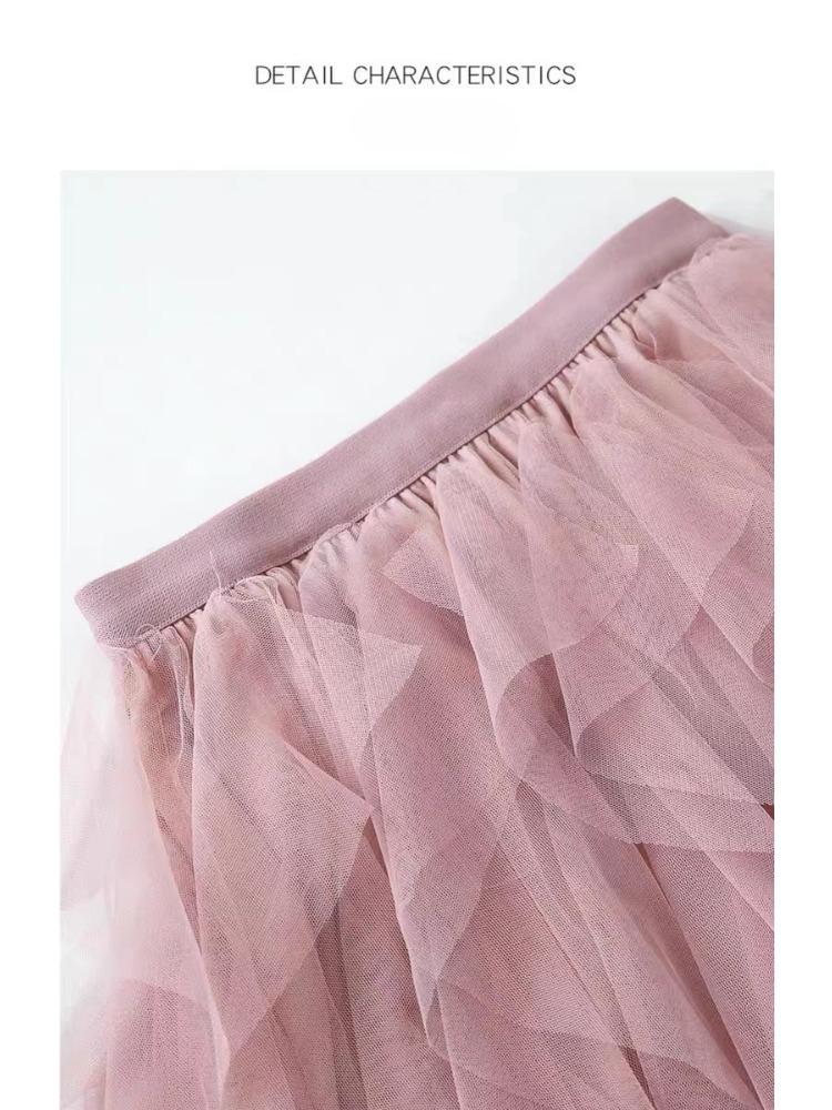 Nepravidelná A-liniová síťovaná sukně s vysokým pasem Jarní Nová volánová dortová sukně Bustier Sukně Sárí Dámská nadýchaná sukně