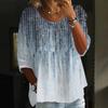 Women's Fashion Casual Three-quarter Sleeve Loose Round Neck Button Floral Print Top