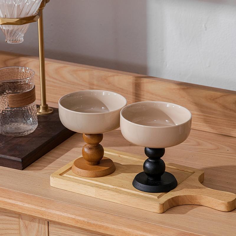Französische Retro-Dessertschale, hochästhetische Eiscreme-Tasse mit hohem Fuß, kreative hölzerne Schüssel mit hohem Fuß, für Zuhause, Eiscreme-Puddingbecher