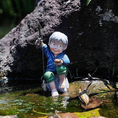 Décoration de Jardin Fisherboy Figurine Résine Ornements Pelouse Extérieure Maison Garçon Pêcheur Sculpture Décorative pour Maisons Bureaux Cour