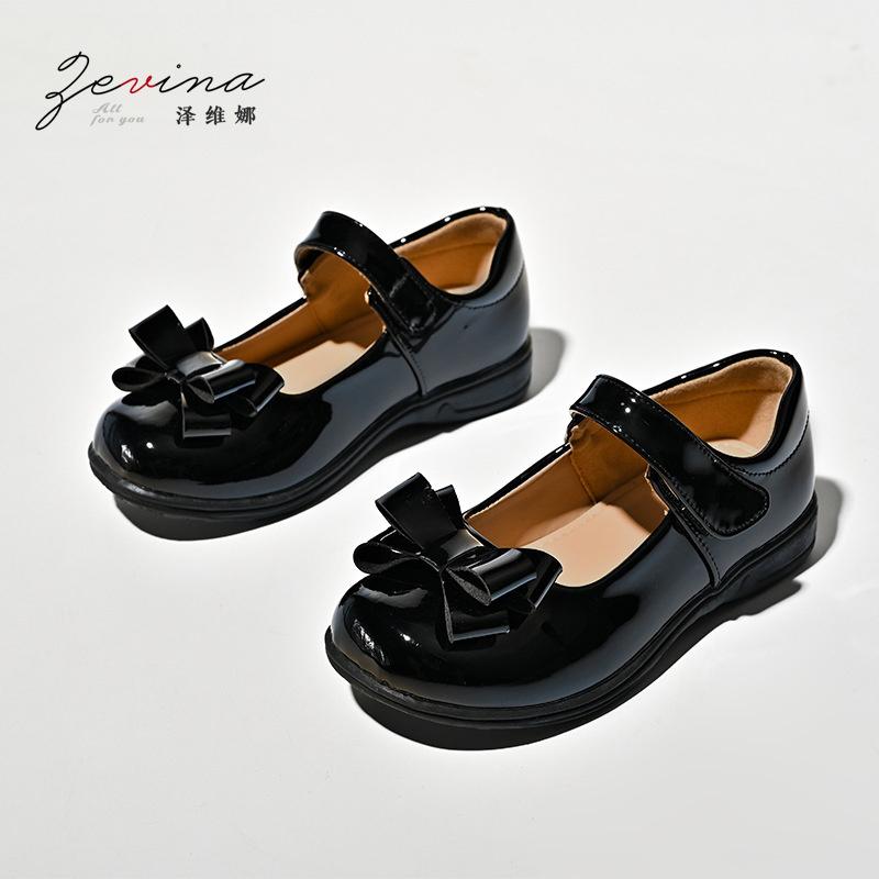 New Girls Black Leather Shoes Children's Wedding Patent Leather Princess Kids Student School Shoe Flat Fashion Shoe