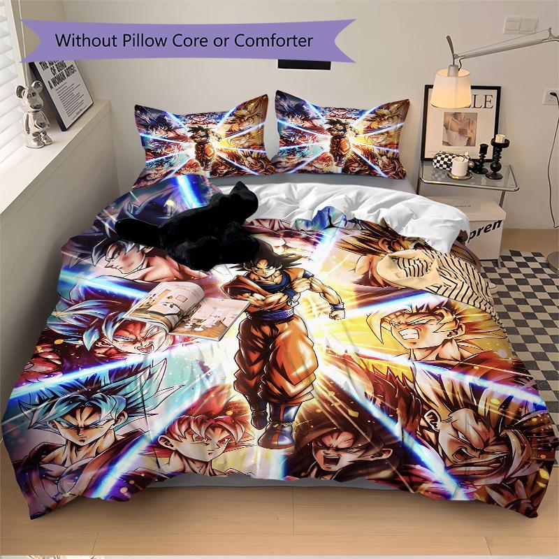 Goku Super Saiyan Forms Print 3Pcs Bedding Set,Duvet Cover with 2 Bedro,Pillowcase Home Birthday Gift