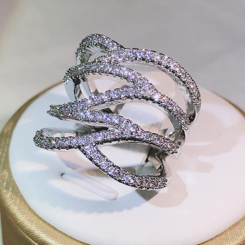 Creative Geometric Winding White Zircon Ring   CopperFor Ladies Fashion Party Cocktail Party Jewelry Gift